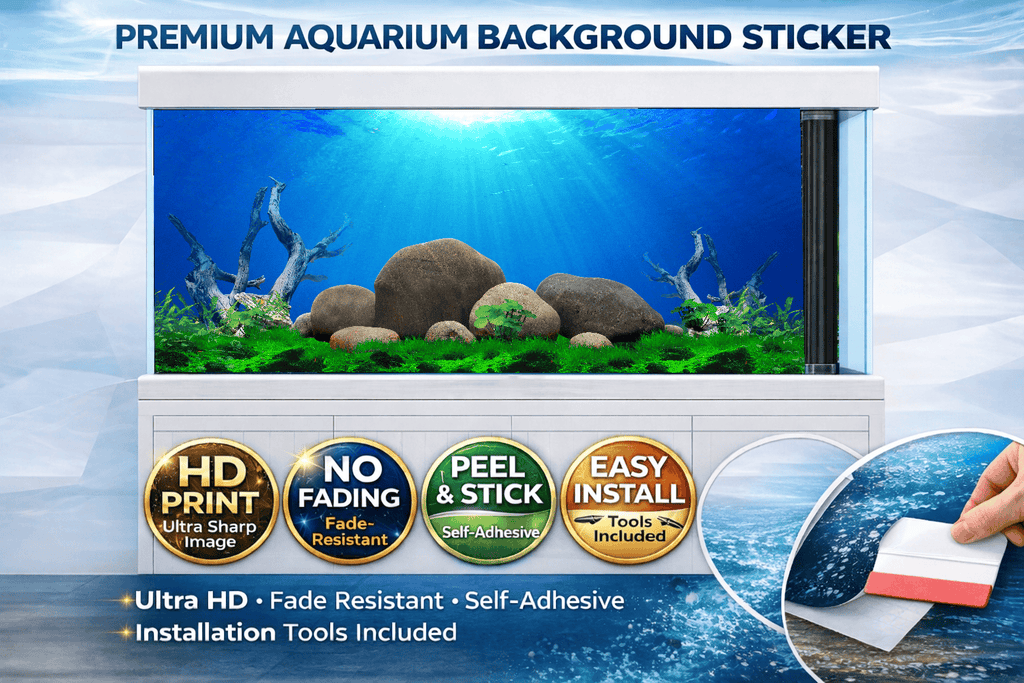 Rock & Driftwood Aquarium Background Sticker – Aquascape Nature Fish Tank Backdrop Wallpaper Decor