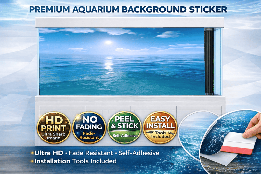 Calm Blue Ocean Aquarium Background Sticker – Peaceful Sea Horizon Fish Tank Backdrop Decor