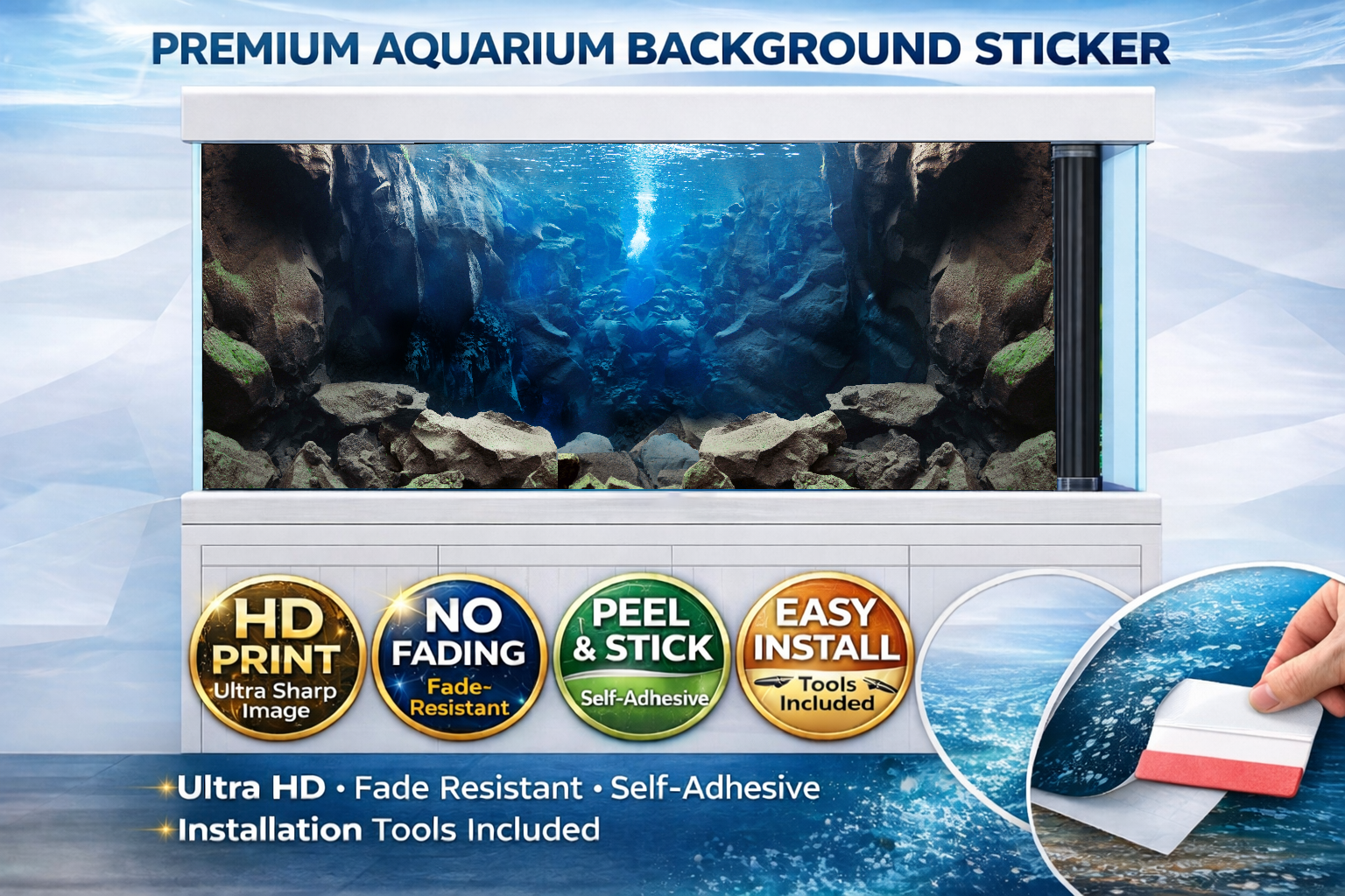 Deep Canyon Aquarium Background decal by Aquarium Background Trung3D featuring 3D underwater rock ravine for fish tanks.