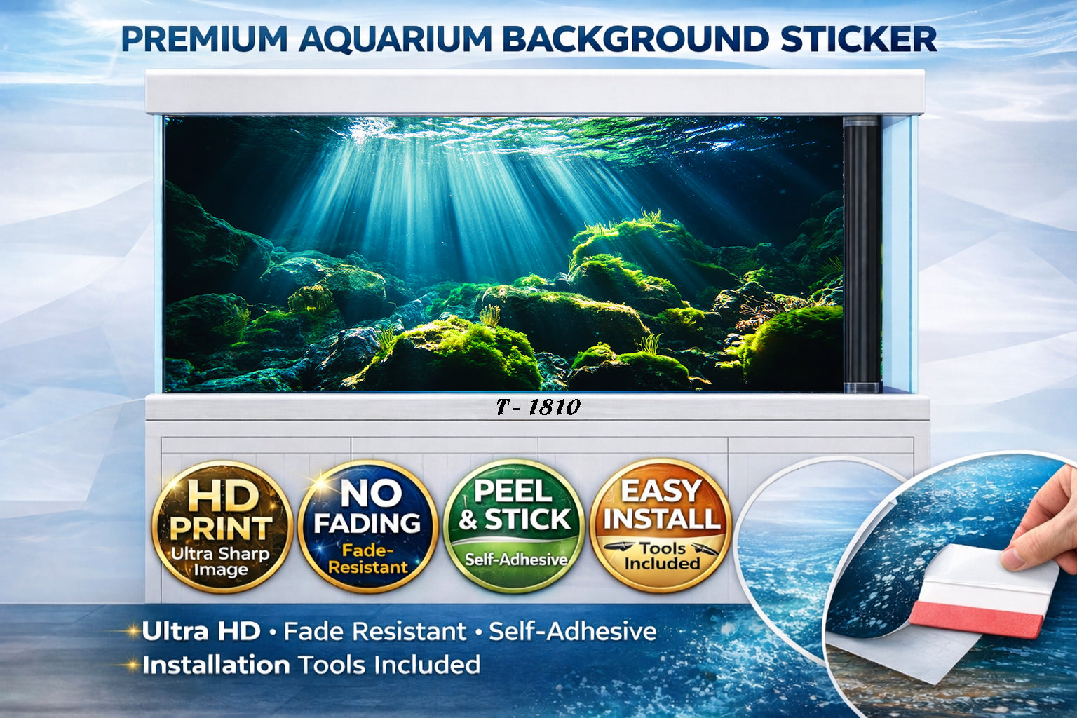 Ultra HD 3D Underwater Aquarium Background – Dramatic Light Rays Deep Blue Fish Tank Sticker - Aquarium Backround Trung3D