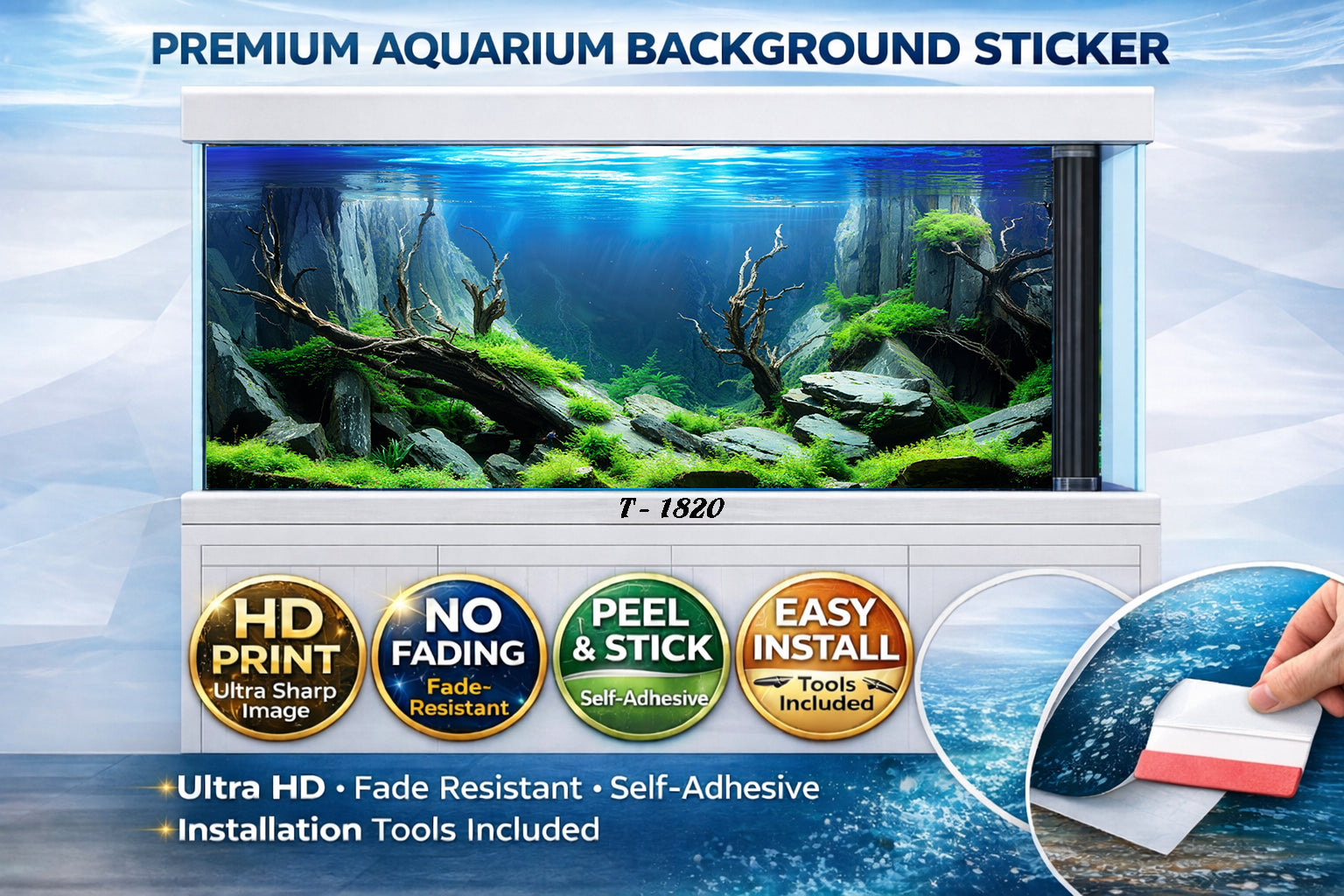 Premium Underwater Canyon Aquarium Background Sticker – Ultra HD 3D Aquascape Fish Tank Backdrop - Aquarium Backround Trung3D
