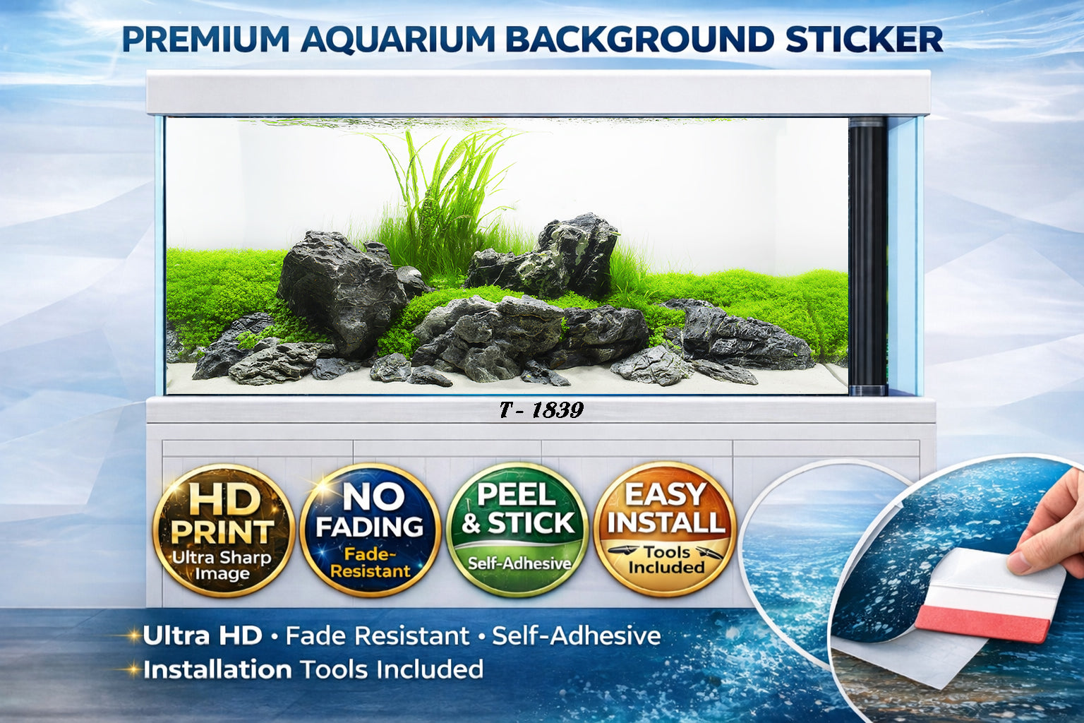 Ultra HD 3D Iwagumi Aquarium Background – Minimal Rock & Green Carpet Fish Tank Sticker - Aquarium Backround Trung3D