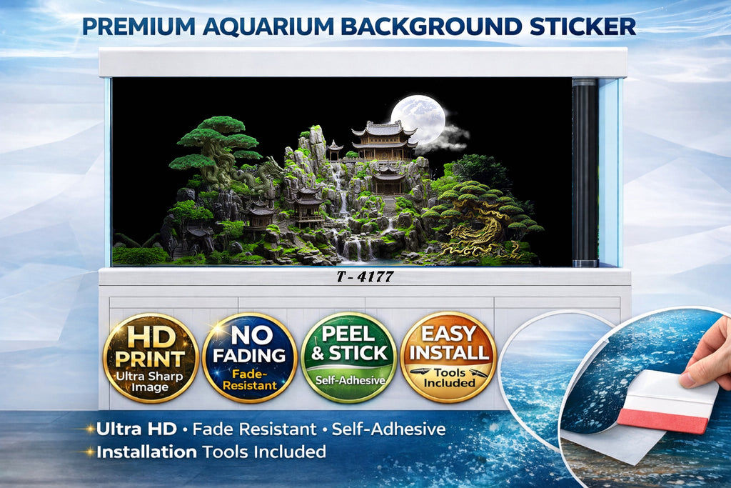 Moonlight Oriental Temple Aquarium Background – 3D HD Fish Tank Decor - Aquarium Backround Trung3D