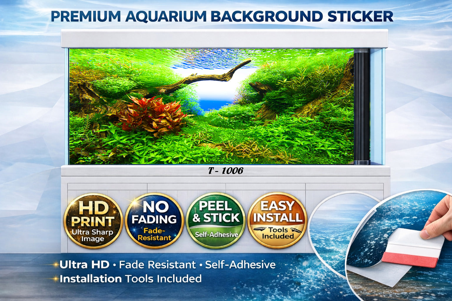 Luxury 3D Aquarium Background Sticker – Lush Green Aquascape Scene, Ultra HD, No Fading - Aquarium Backround Trung3D